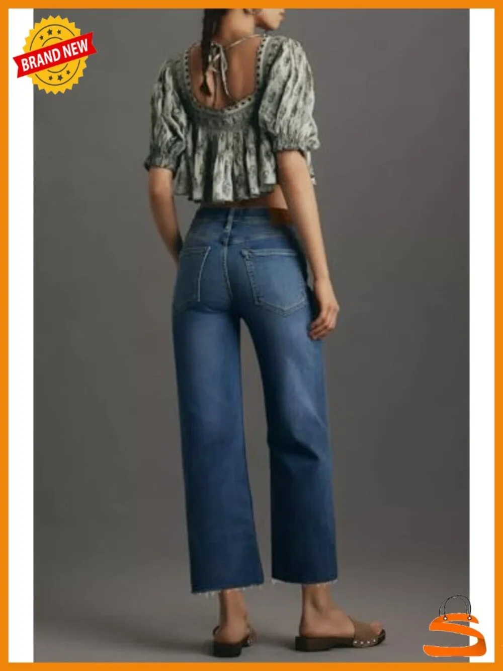 High Rise Straight Leg Cropped Jeans Raw Hem Stretchy Tummy Control Denim